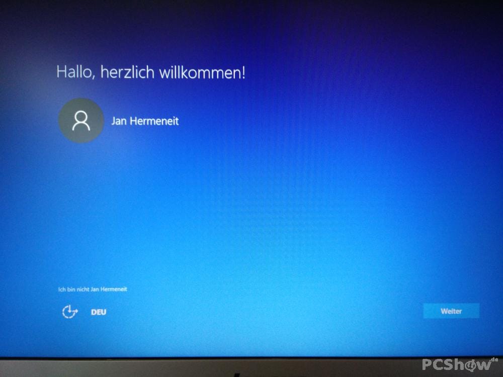 Anmeldung bei der Windows 10 Installation