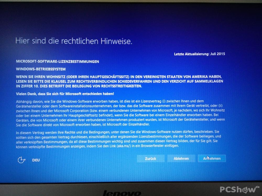 Windows 10 Lizenzbestimmungen