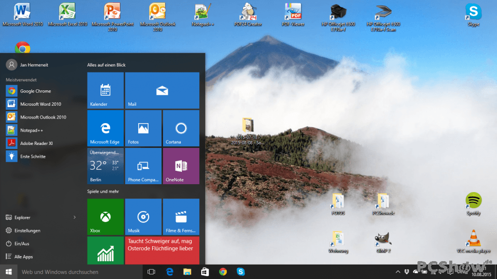 Windows 10 Desktop uns Startmenü