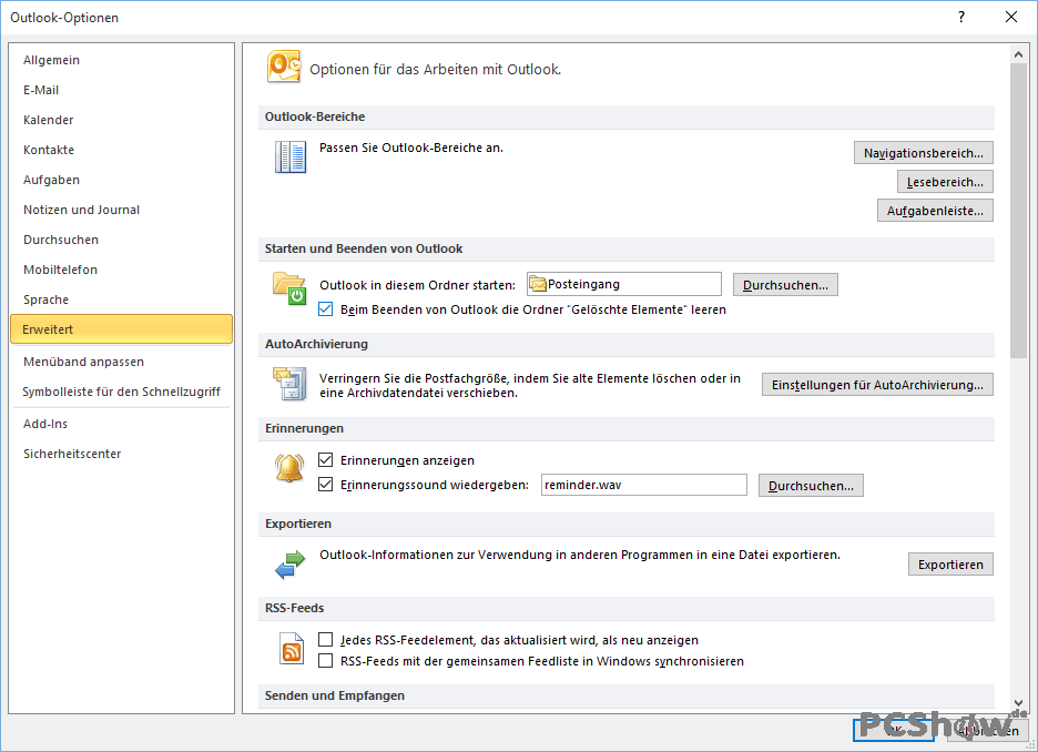 Erweitertes Menü in Outlook 2010