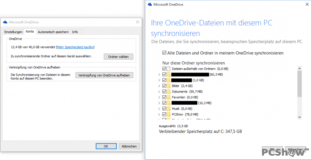Zu synchronisierende Ordner auswählen