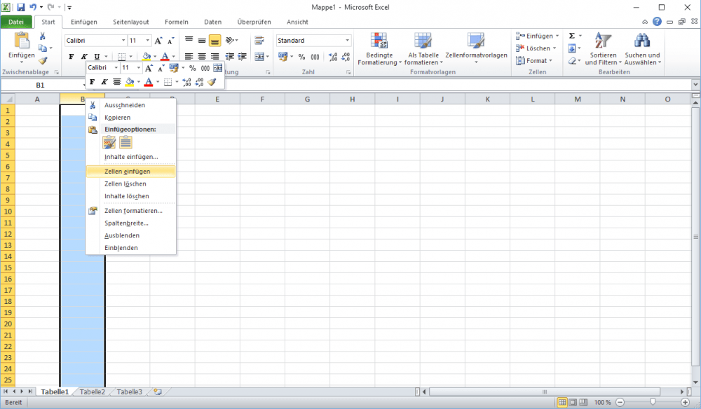 Zellen einfügen in Excel