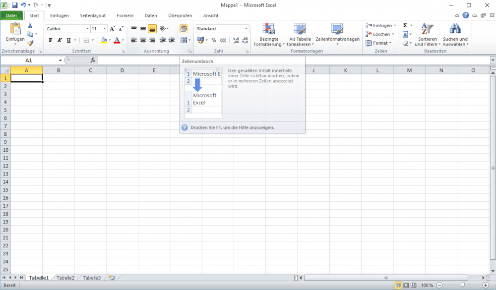 Zeilenumbruch in Excel