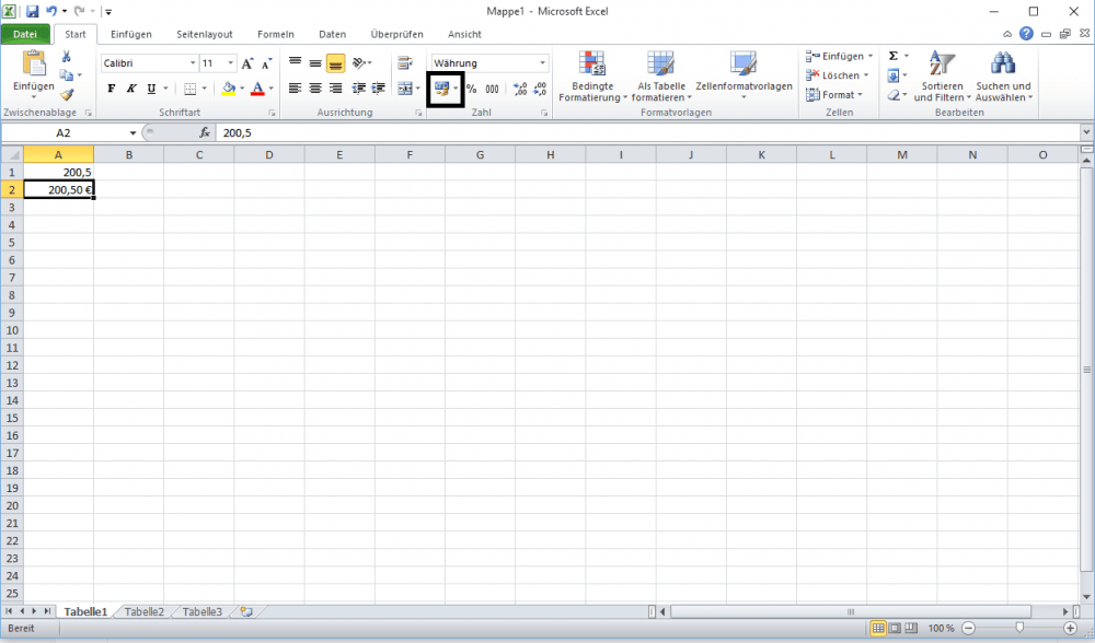 Währung in Excel formatieren