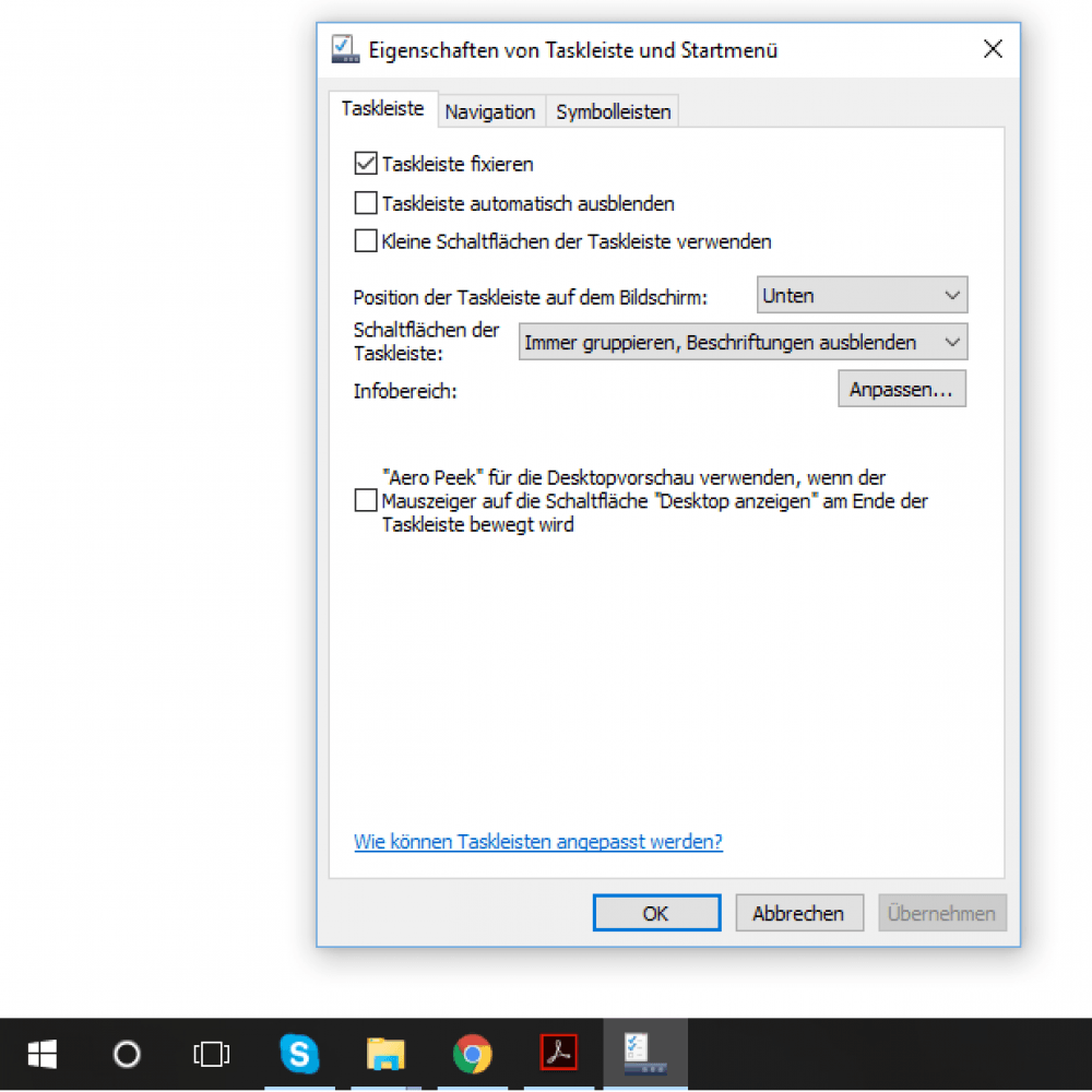 Windows 10 Taskleiste anpassen