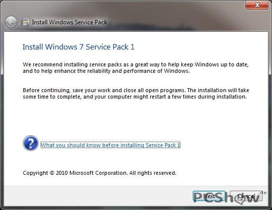 Windows 7 Service Pack 1 Installation (Vorschau)