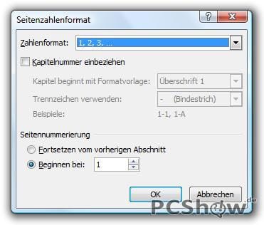 Word 2010: Seitenzahlenformat