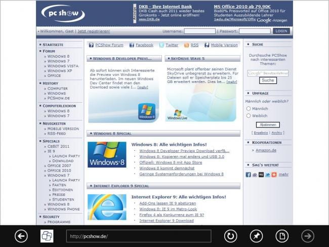 Windows 8 DP: Internet Explorer 10 im Metro-Modus