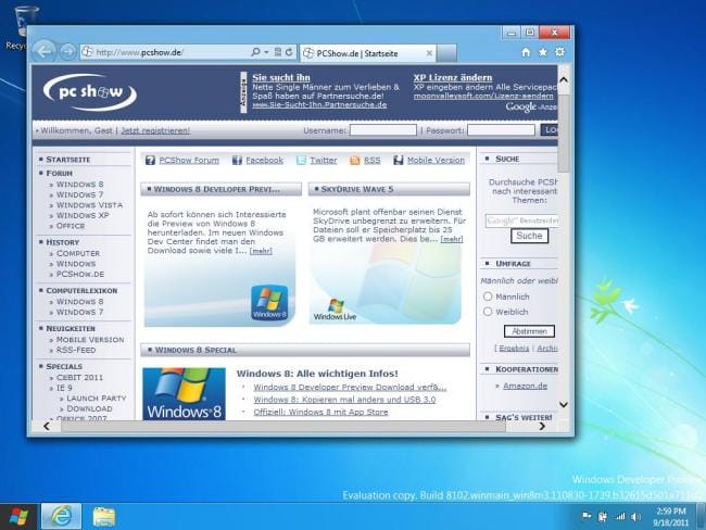Windows 8 DP: Internet Explorer 10 im Desktop-Modus