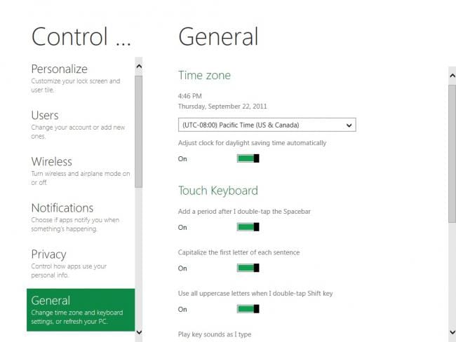 Windows 8 DP: Systemsteuerung - Allgemein