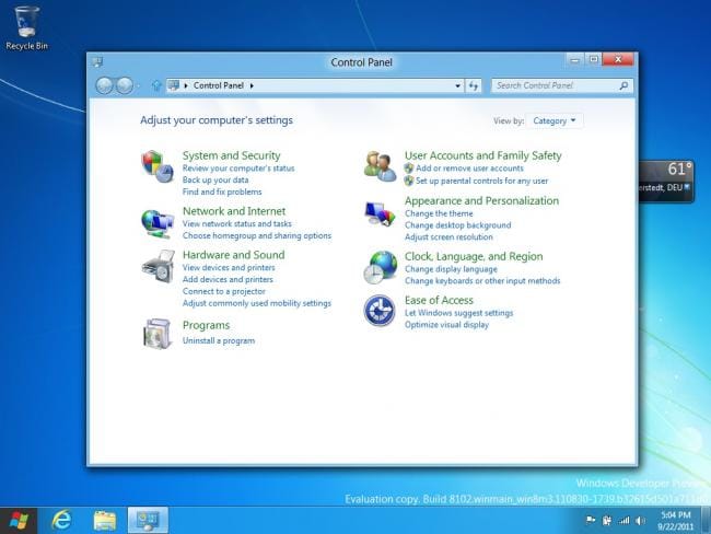 Windows 8 DP: Systemsteuerung - Weitere Einstellungen