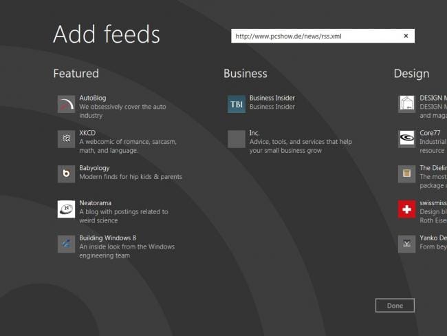 Windows 8 DP: Feed-App