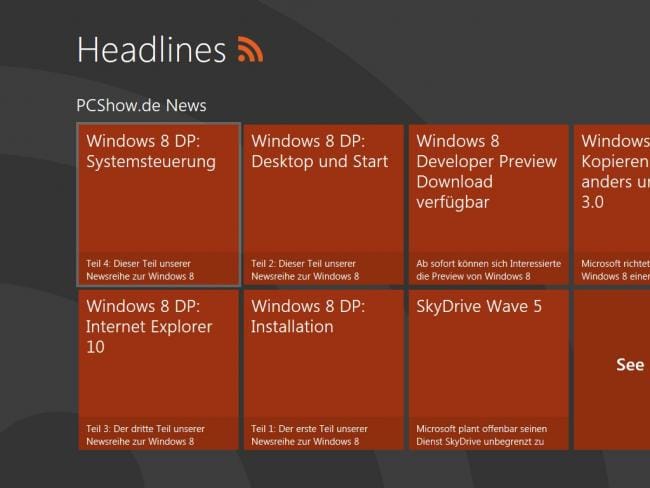 Windows 8 DP: Feed-App Schlagzeilen