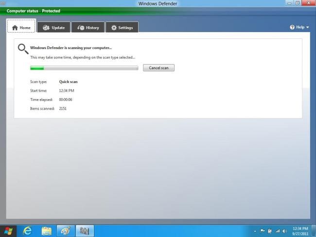 Windows 8 DP: Windows Defender Quick Scan