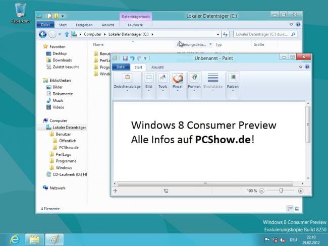 Windows 8 Consumer Preview im Desktop-Modus