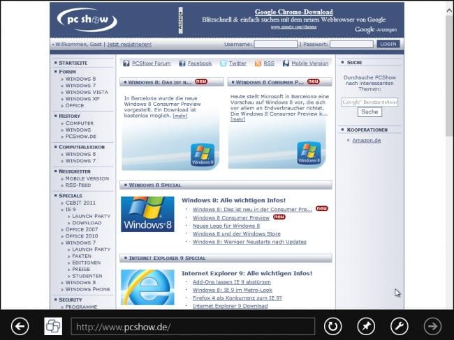 Internet Explorer 10 der Windows 8 Consumer Preview