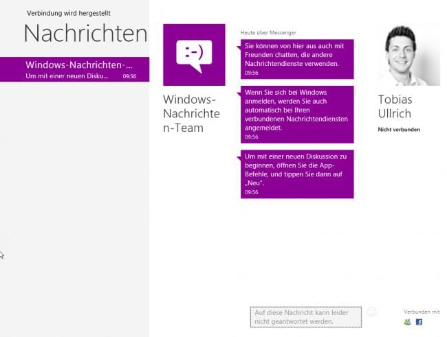 Windows 8 RP: Nachrichten-App mit Messenger