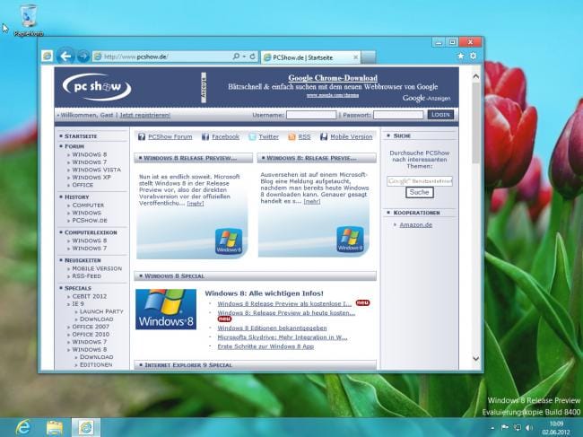 Internet Explorer 10 im Desktop-Modus von Windows 8 RP