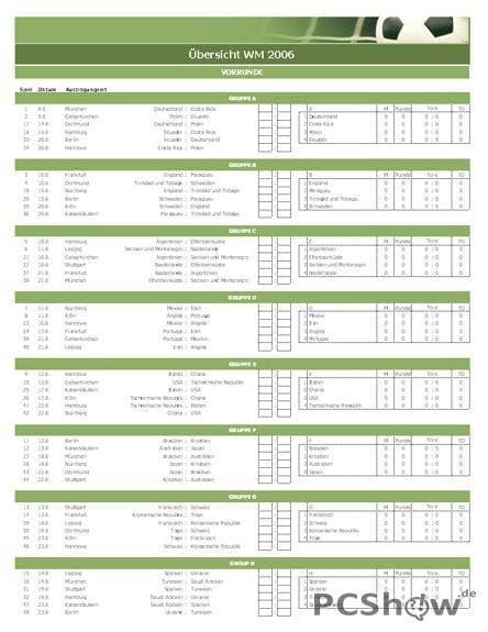 Excel-Vorlage zur WM 2006