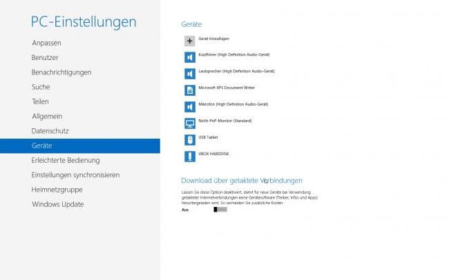 Windows 8 RP PC-Einstellungen: Geräte