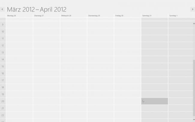 Windows 8 RP: Kalender in der Wochenansicht