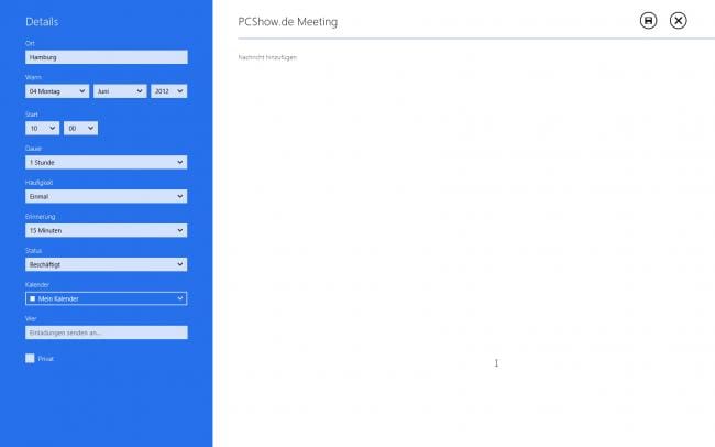 Windows 8 RP: Kalendereintrag erstellen
