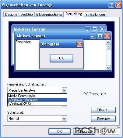 Fenster und Schaltflächen anpassen