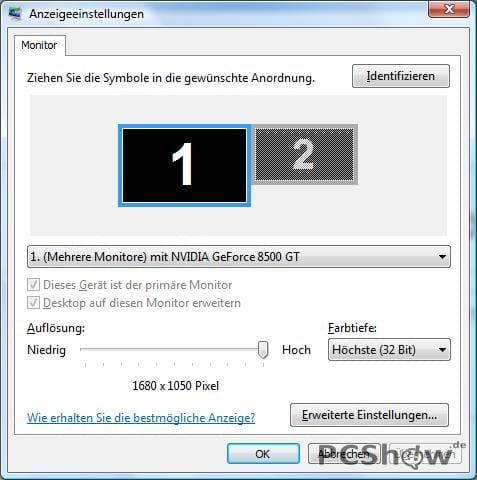 Anzeigeeinstellungen für weitere Monitore