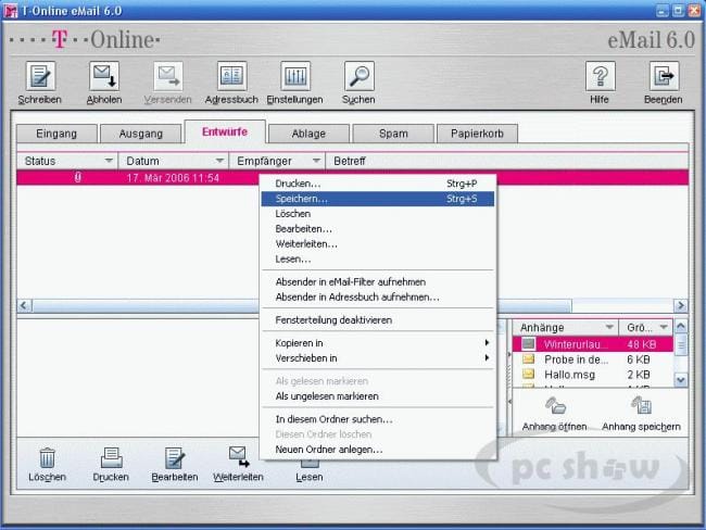 E-Mails in der T-Online-Software speichern