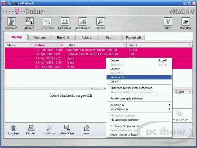 Weiterleiten von E-Mails in der T-Online-Software