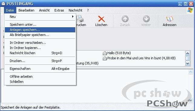 Anlagen speichern in Outlook Express