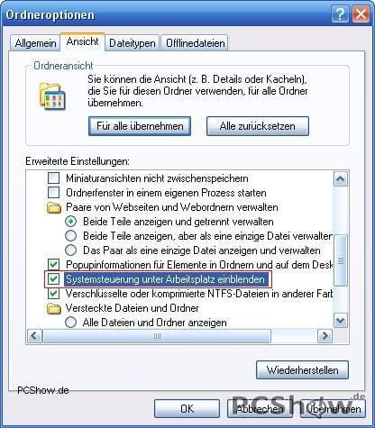 Systemsteuerung unter Arbeitsplatz einblenden
