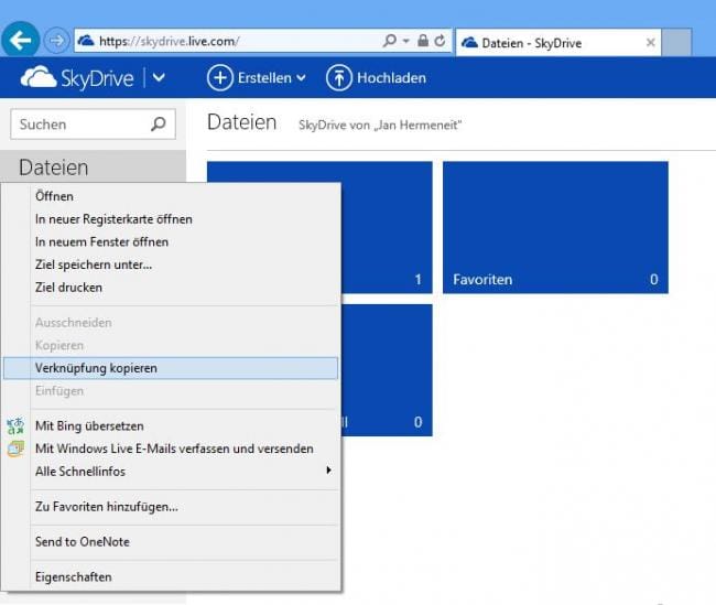 Skydrive VerknÃƒÆ’Ã‚Â¼pfung kopieren