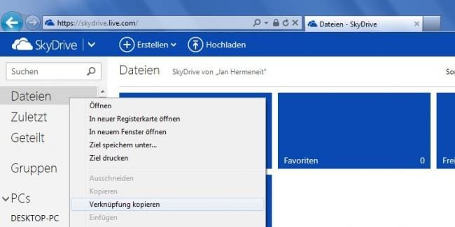 Skydrive VerknÃƒÂ¼pfung kopieren