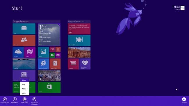 Windows 8.1: App-Kacheln in vier Größen