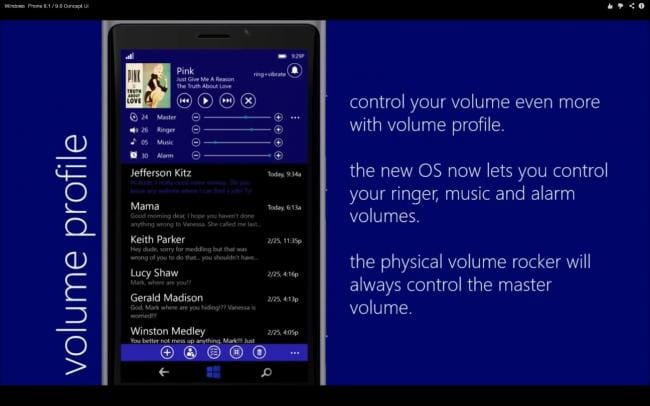 Windows Phone 8.1 Konzept: Lautstärkeprofil