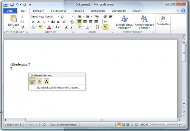 Einfügeoptionen in Word 2010