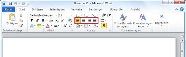 Absatzausrichtung in Word 2010 ändern