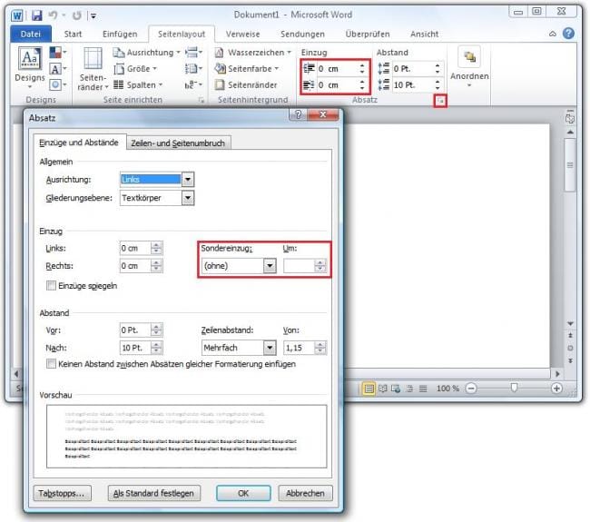 Absatzeinzüge in Word 2010 anpassen