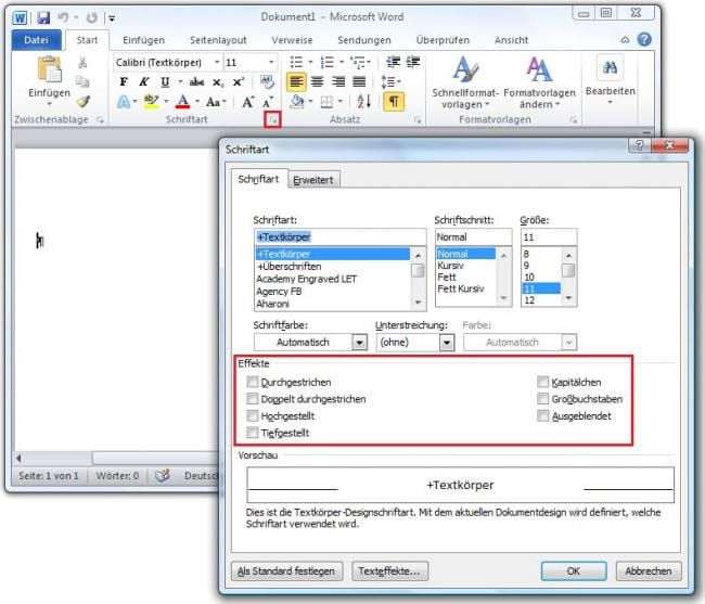 Schrifteffekte in Word 2010