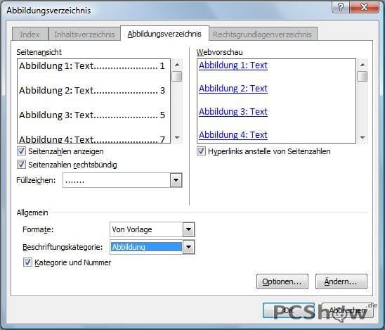 Abbildungsverzeichnis erstellen