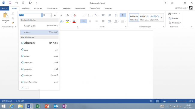 Schriftarten in Word 2013