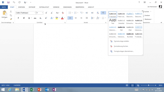 Schnellformatvorlagen in Word 2013