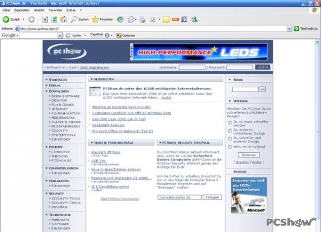 PCShow.de Startseite am 23.10.2005