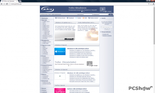 PCShow.de Startseite am 03.01.2015