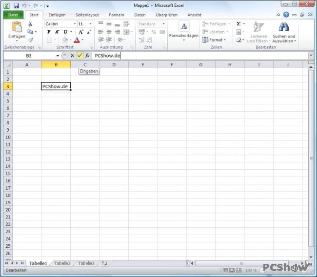 Tabelleneingabe in Excel 2010