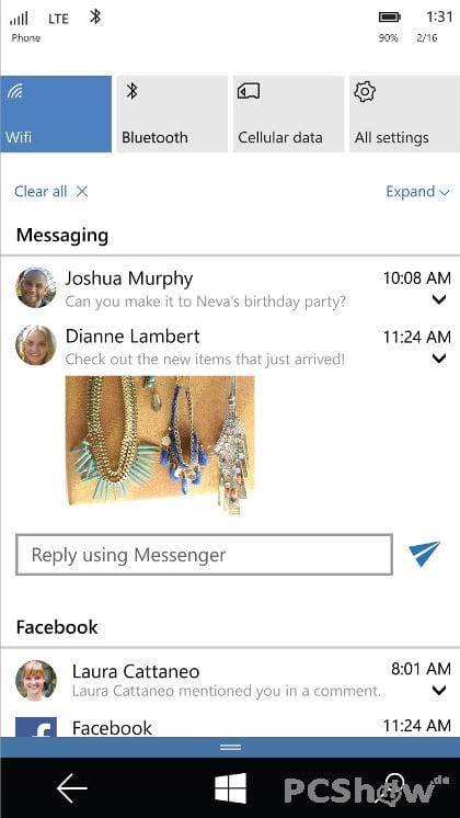 Windows 10 Action Center auf dem Smartphone