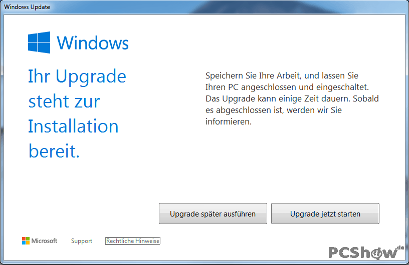 Windows 10 Upgrade steht zur Installation bereit