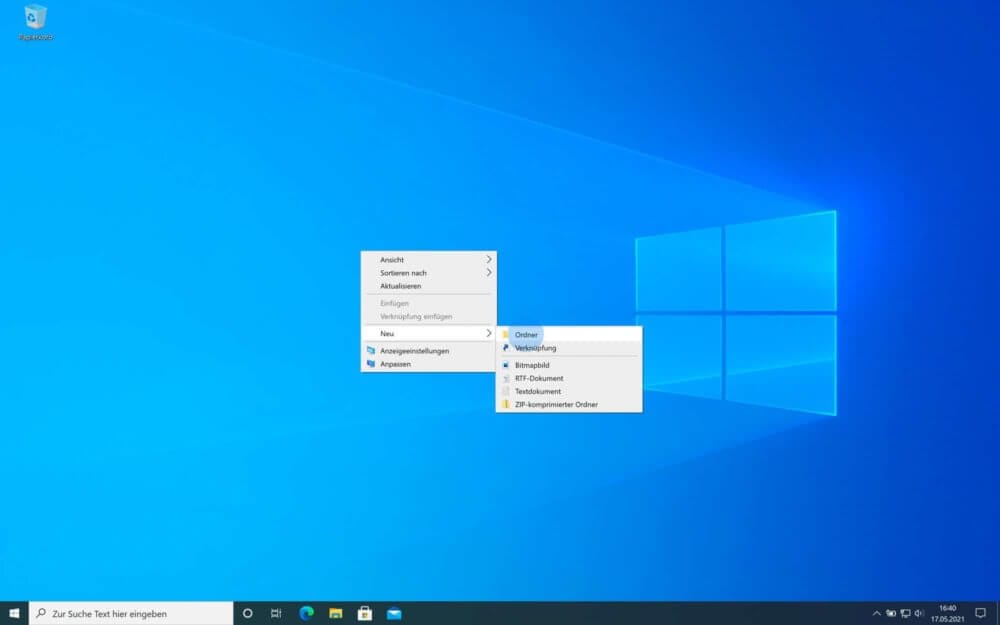Auf dem Desktop einen Ordner anlegen