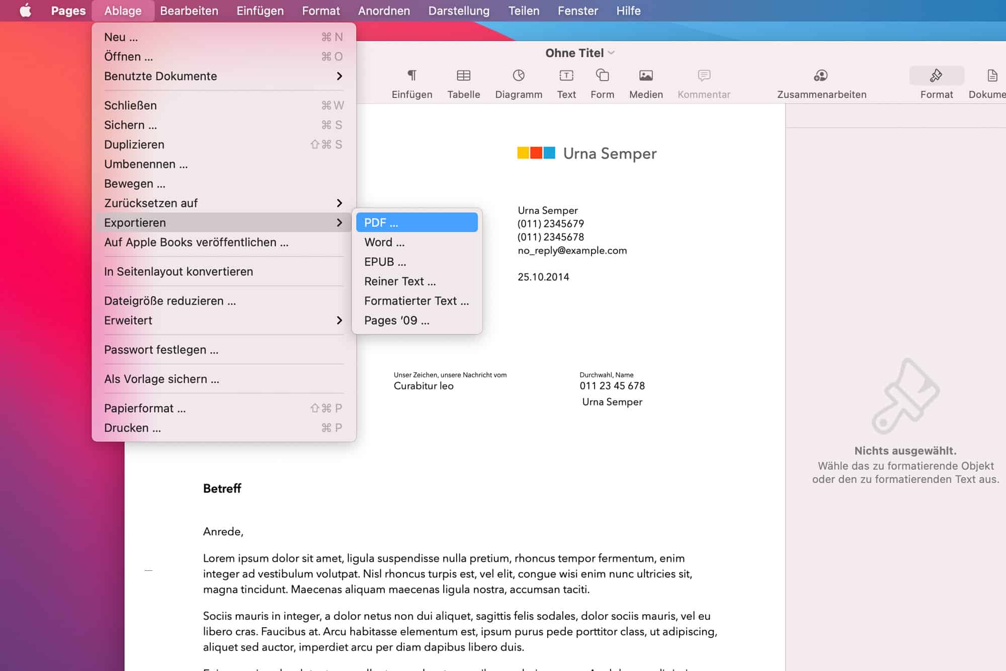 Mac PDF erstellen mit Pages